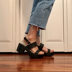 Chunky black platform sandals